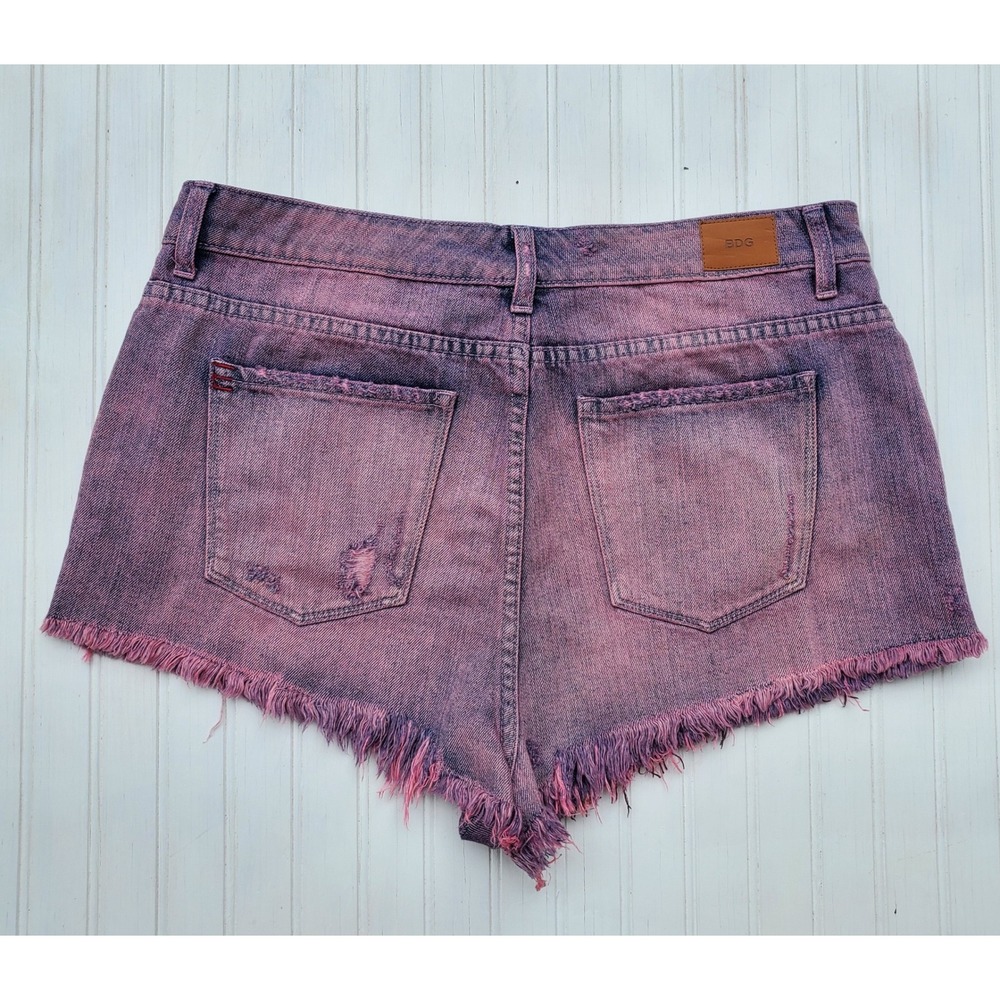 BDG High Rise Dree Cheeky Purple Acid Wash Studded Boho Denim Shorts 32 - Picture 6 of 6